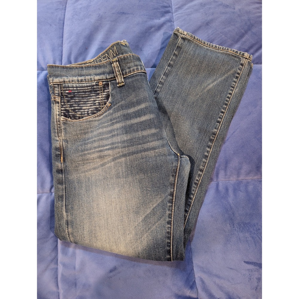 Tommy Hilfiger Jeans Rogar‎ Blue Straight Leg Moto Detail Medium Wash - Size 34